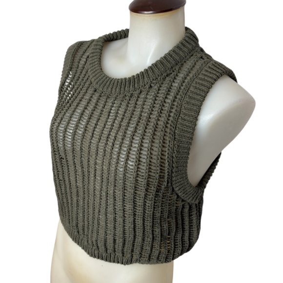 Olive Green Crochet Sweater Knit Top - Picture 7 of 10